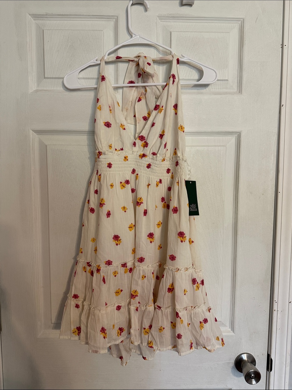 wild fable Cream Halter Mini Dress with Pink & Yellow Floral Print